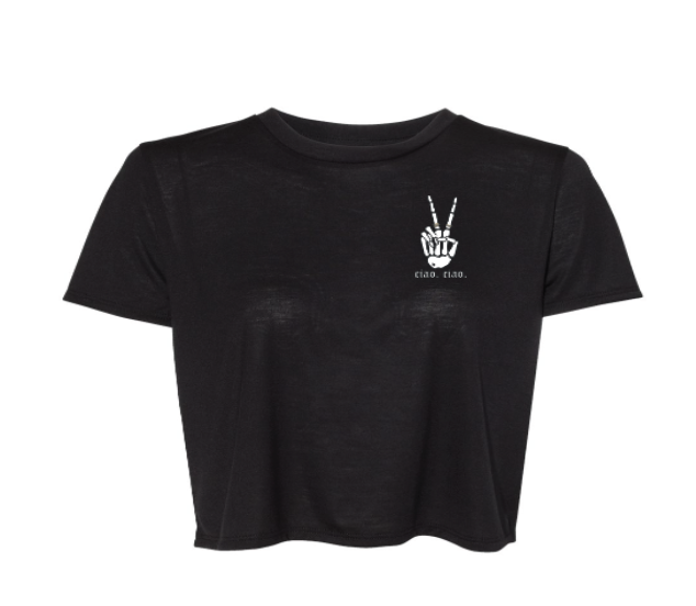 ciao. ciao. womens flow crop tee.
