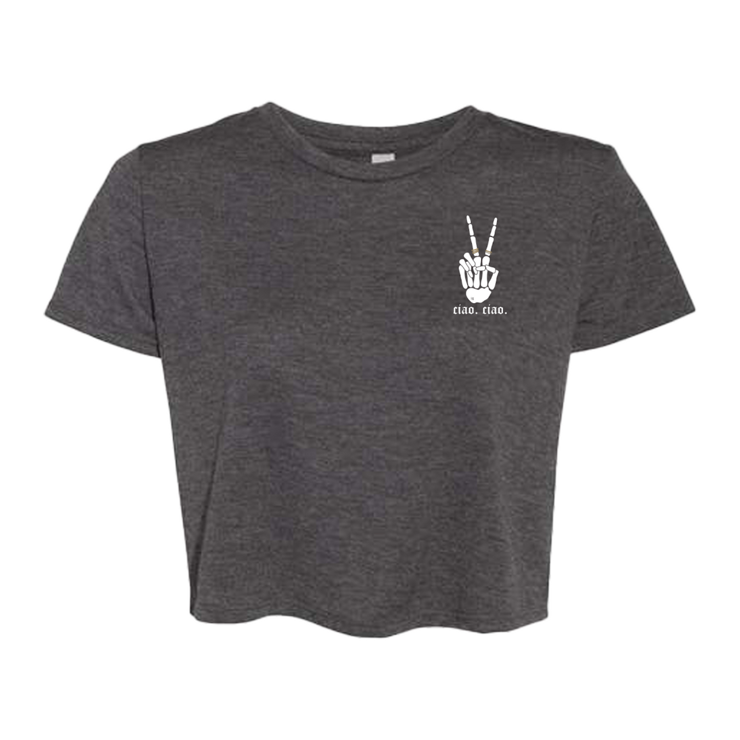 ciao. ciao. womens flow crop tee.