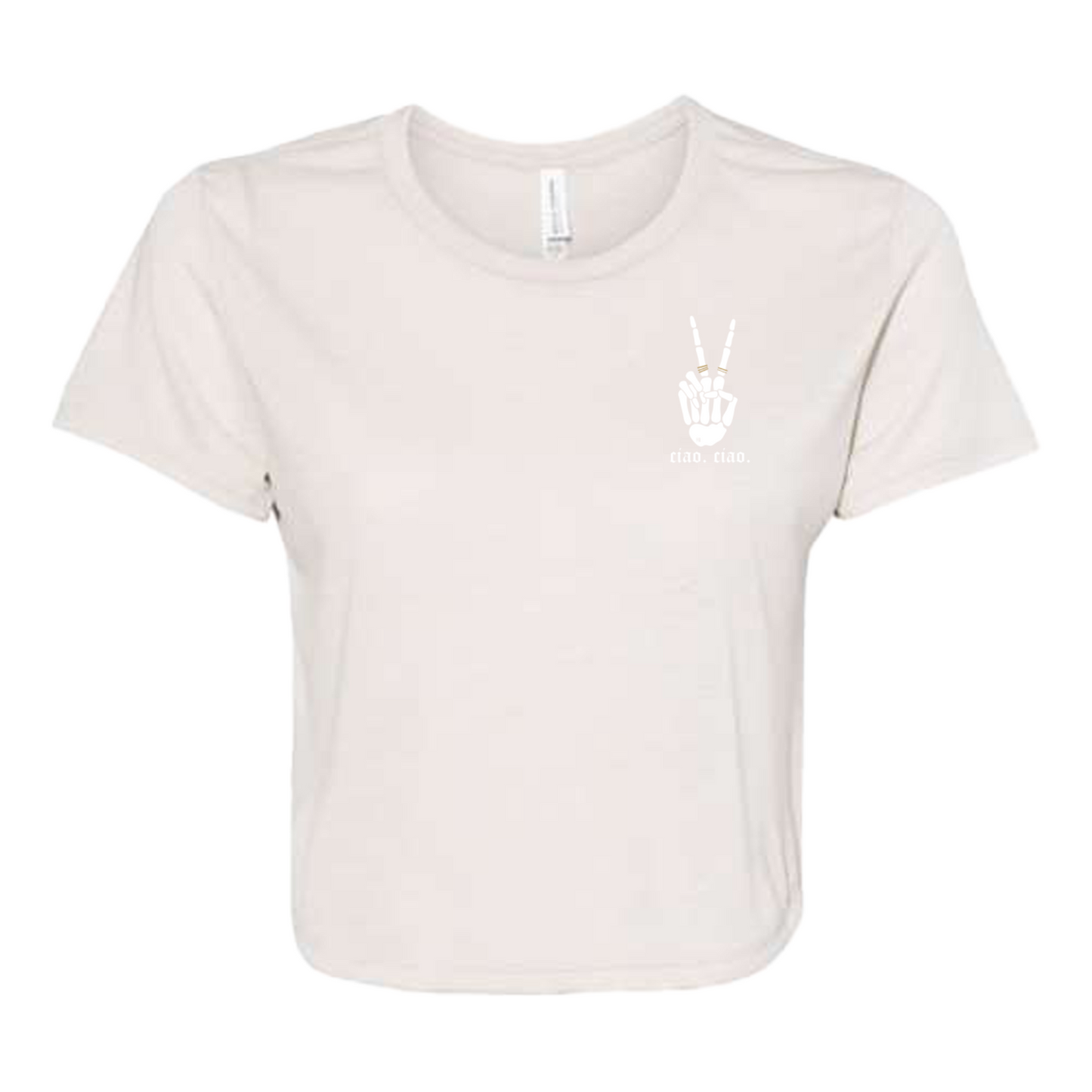 ciao. ciao. womens flow crop tee.